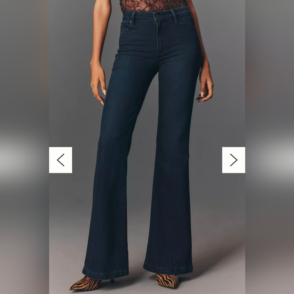 Paige Genevieve Dark Rinse High Waist Flare Jeans Size 32, Euc